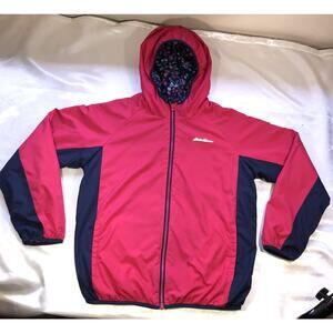 Eddie Bauer Jacket Reversible Fleece Lined Hood Pinkish/Redish Girls Sz L 14/16